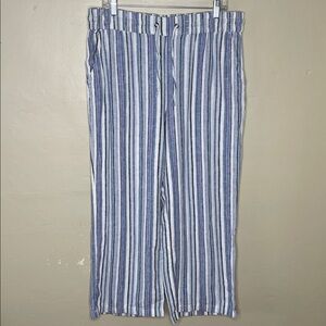 NATURALS D&CO Wide Leg LINEN FLAX Drawstring Stripped Blue & White Coastal Pants